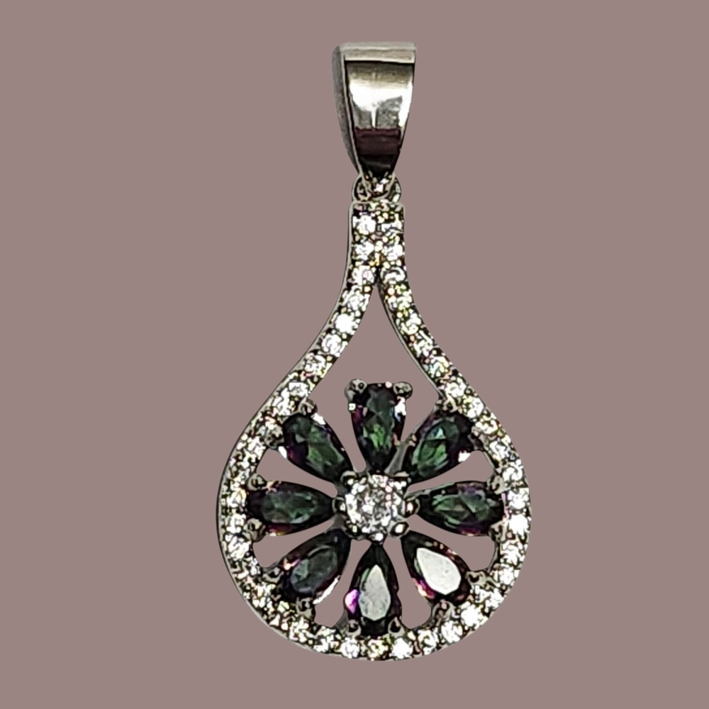 Mystic Topaz Sterling Silver  Flower Pendant 1.25"